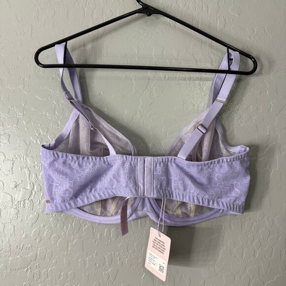 Savage X Fenty Women's Signature Script Unlined Lace Bra Lavender Size 38H - Picture 2 of 4